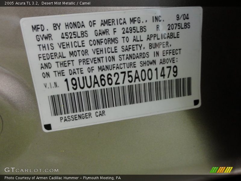 Desert Mist Metallic / Camel 2005 Acura TL 3.2