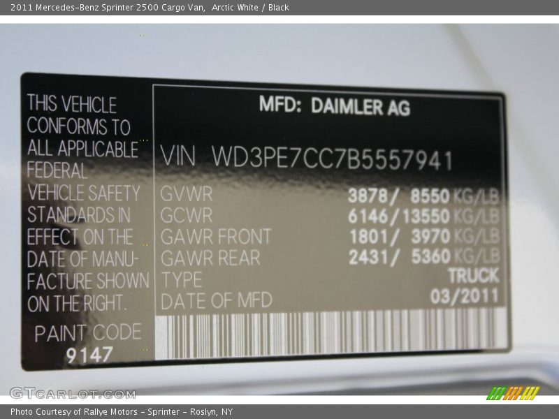 Arctic White / Black 2011 Mercedes-Benz Sprinter 2500 Cargo Van