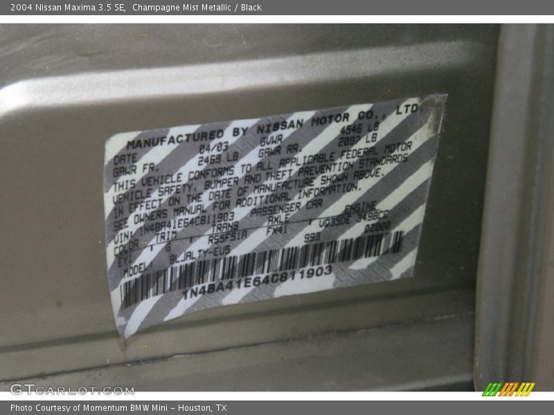 Champagne Mist Metallic / Black 2004 Nissan Maxima 3.5 SE