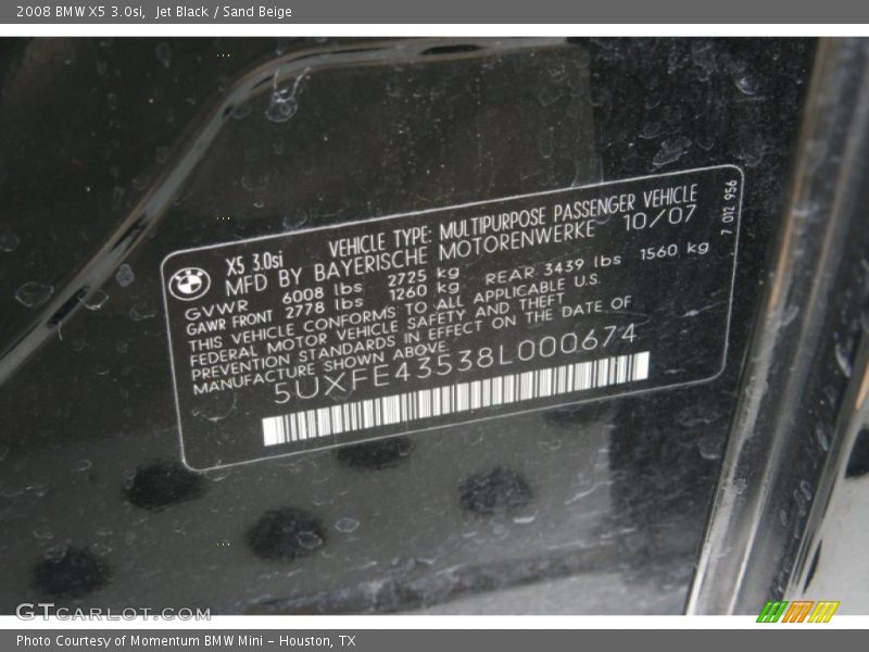 Jet Black / Sand Beige 2008 BMW X5 3.0si