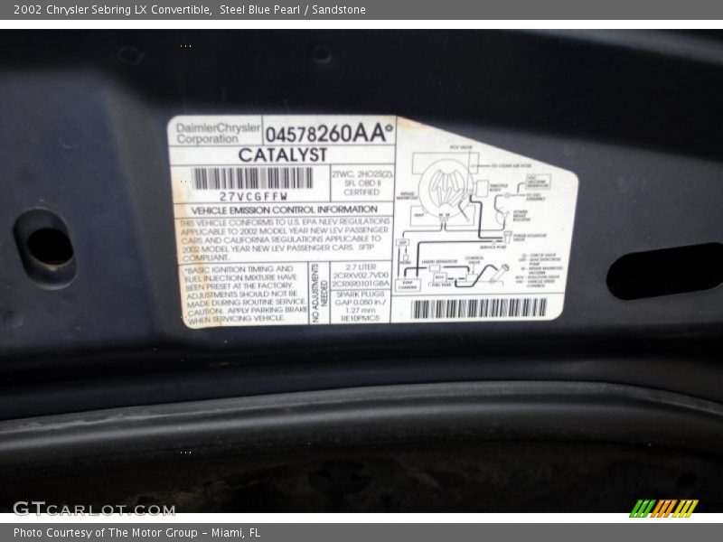 Info Tag of 2002 Sebring LX Convertible