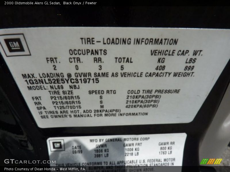 Black Onyx / Pewter 2000 Oldsmobile Alero GL Sedan