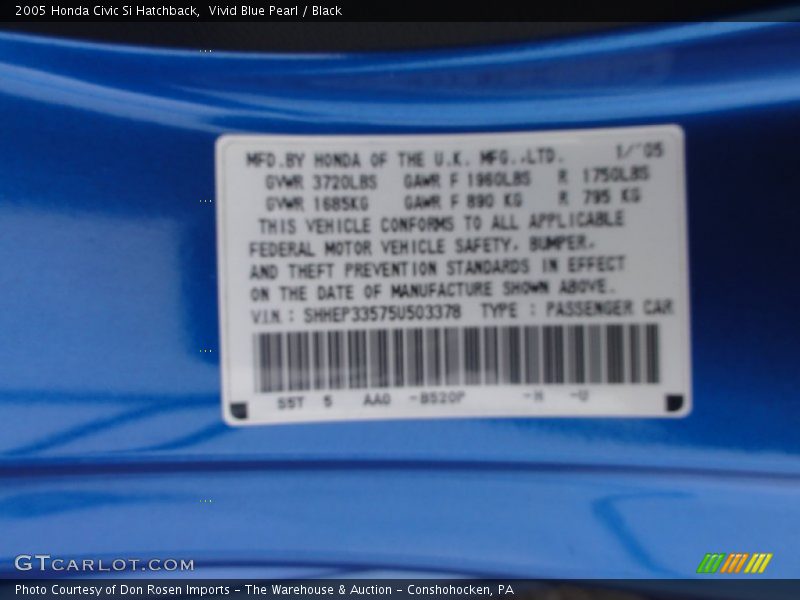 Vivid Blue Pearl / Black 2005 Honda Civic Si Hatchback