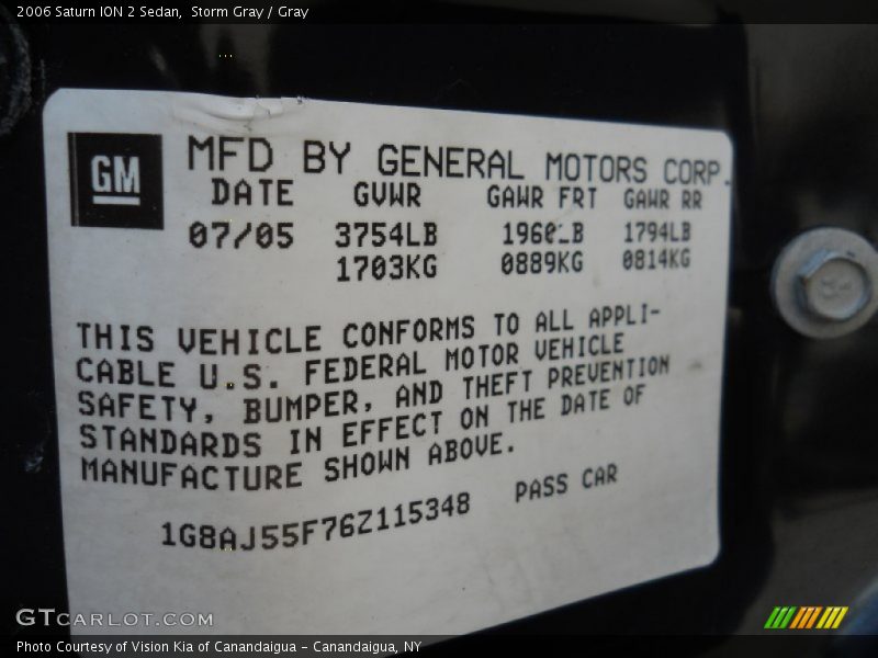 Storm Gray / Gray 2006 Saturn ION 2 Sedan