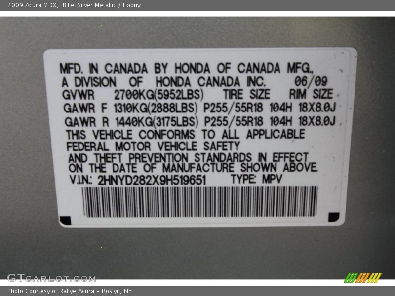 Billet Silver Metallic / Ebony 2009 Acura MDX