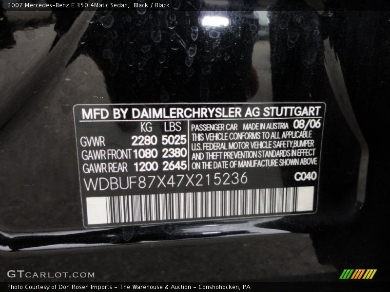 Black / Black 2007 Mercedes-Benz E 350 4Matic Sedan