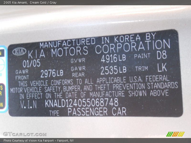 Cream Gold / Gray 2005 Kia Amanti
