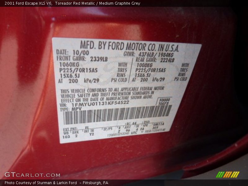 Toreador Red Metallic / Medium Graphite Grey 2001 Ford Escape XLS V6