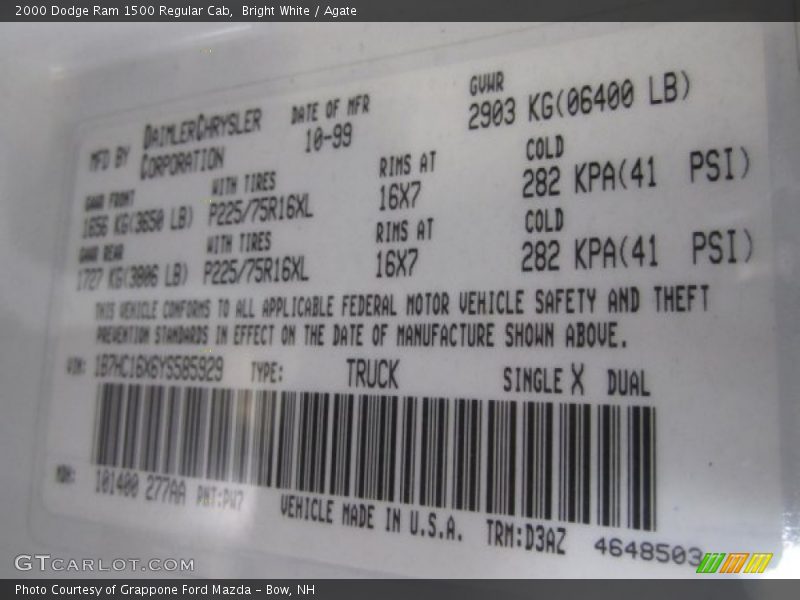 Bright White / Agate 2000 Dodge Ram 1500 Regular Cab