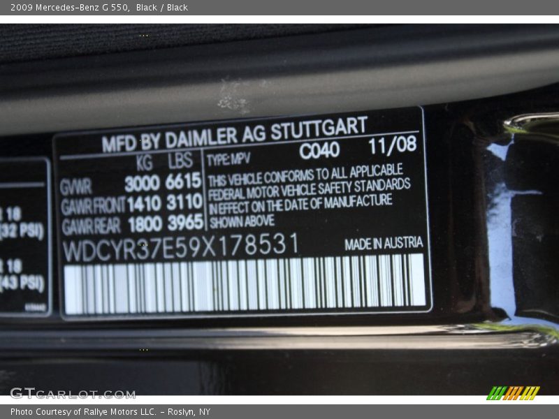 2009 G 550 Black Color Code 040