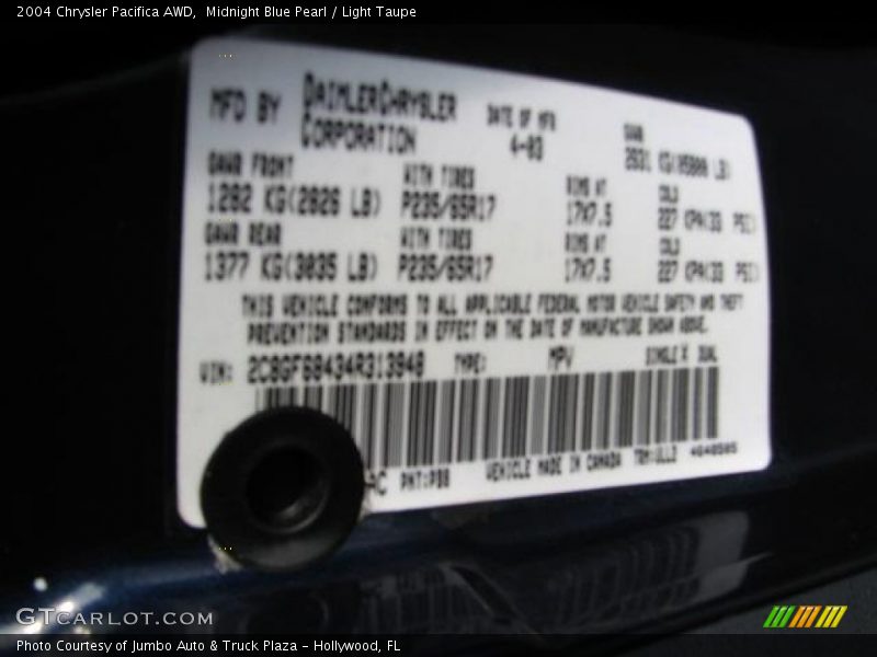 Midnight Blue Pearl / Light Taupe 2004 Chrysler Pacifica AWD