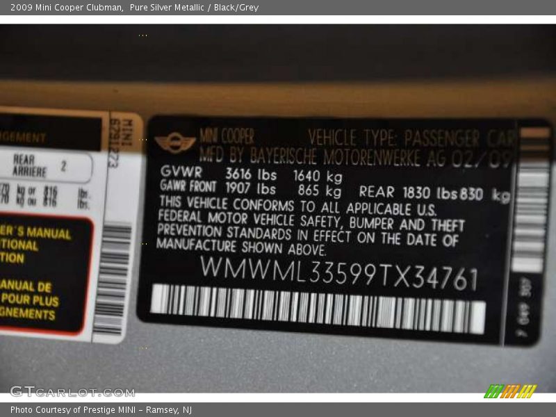 Pure Silver Metallic / Black/Grey 2009 Mini Cooper Clubman