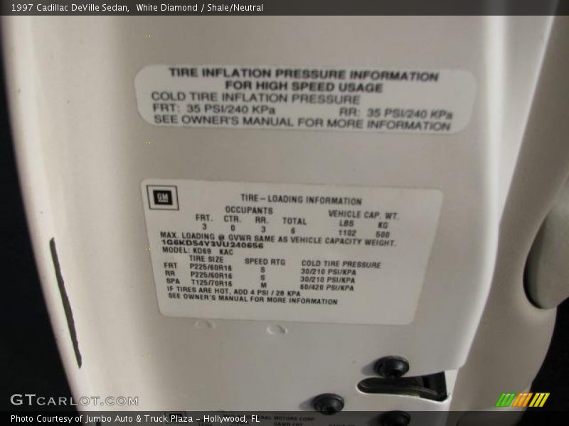 Info Tag of 1997 DeVille Sedan