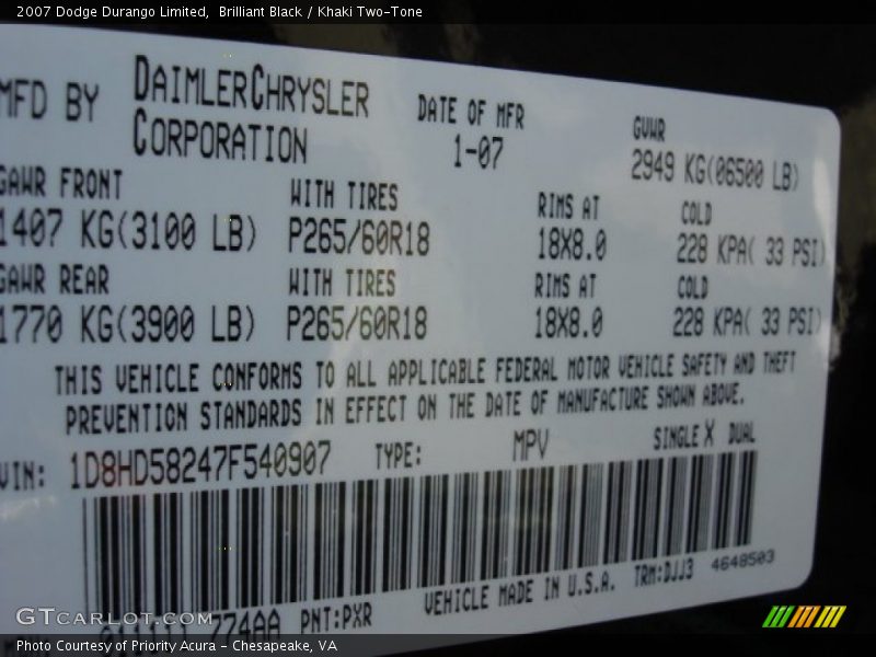 Brilliant Black / Khaki Two-Tone 2007 Dodge Durango Limited