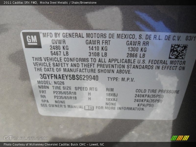Mocha Steel Metallic / Shale/Brownstone 2011 Cadillac SRX FWD