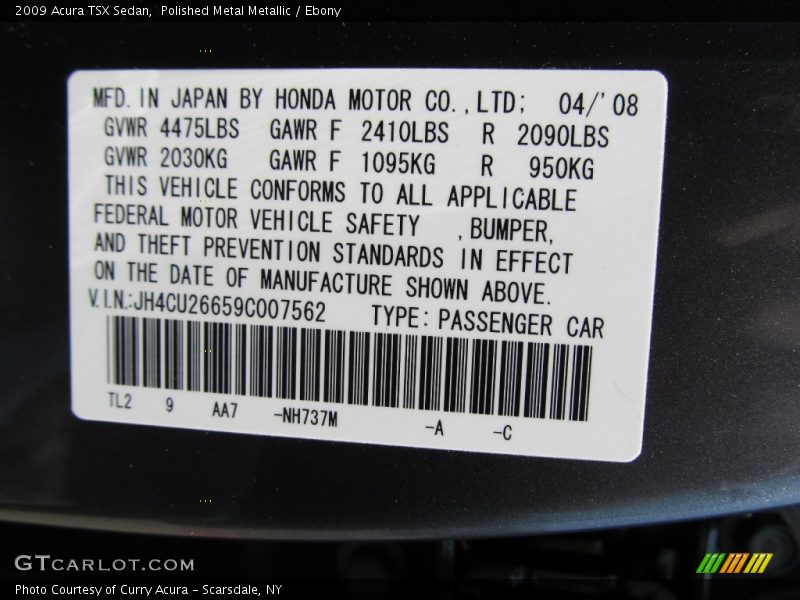 Polished Metal Metallic / Ebony 2009 Acura TSX Sedan