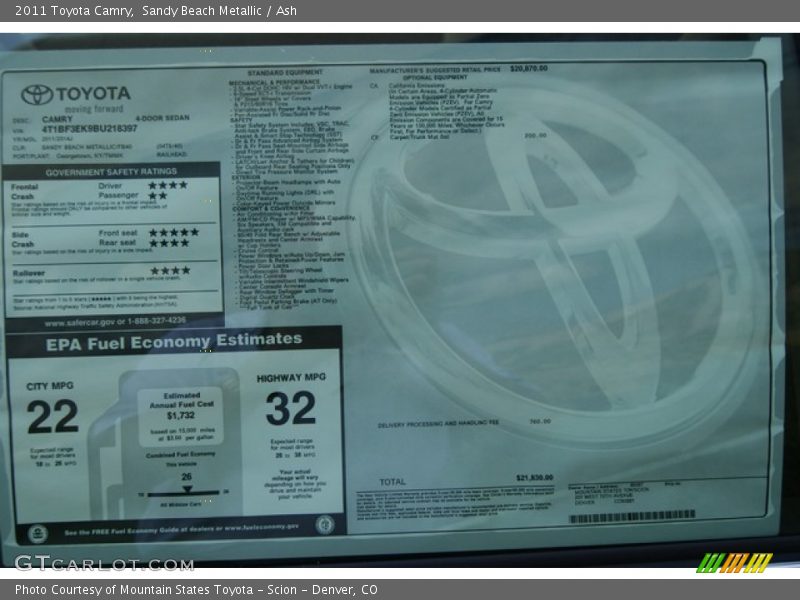 Sandy Beach Metallic / Ash 2011 Toyota Camry