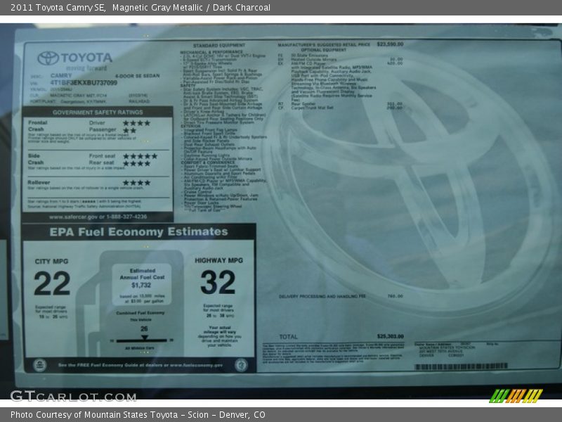 Magnetic Gray Metallic / Dark Charcoal 2011 Toyota Camry SE