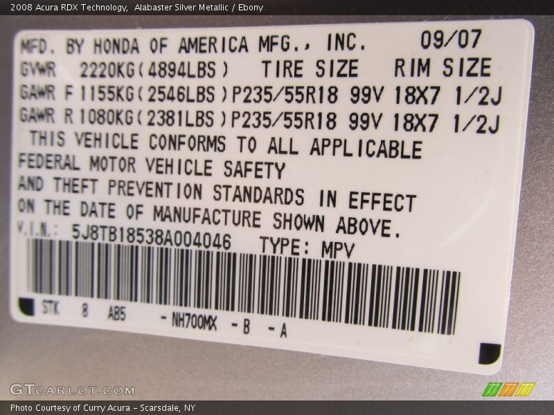 Alabaster Silver Metallic / Ebony 2008 Acura RDX Technology