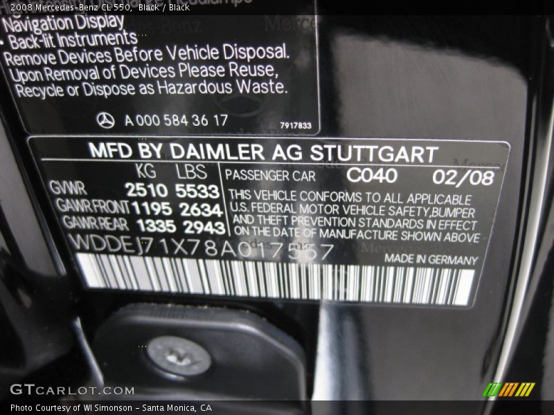 Black / Black 2008 Mercedes-Benz CL 550