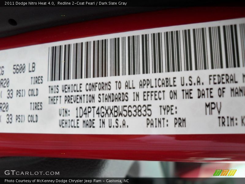 Redline 2-Coat Pearl / Dark Slate Gray 2011 Dodge Nitro Heat 4.0