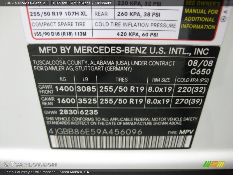 Arctic White / Cashmere 2009 Mercedes-Benz ML 350 4Matic