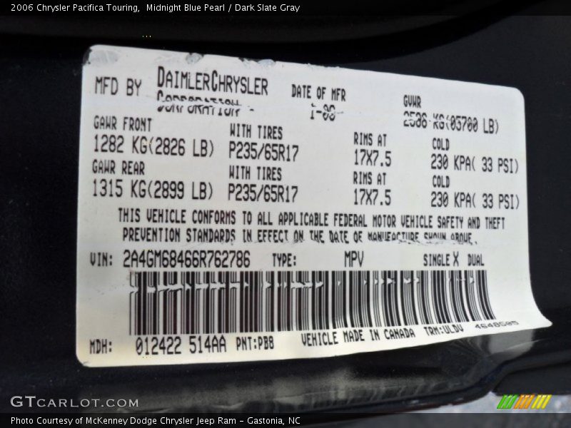 Midnight Blue Pearl / Dark Slate Gray 2006 Chrysler Pacifica Touring