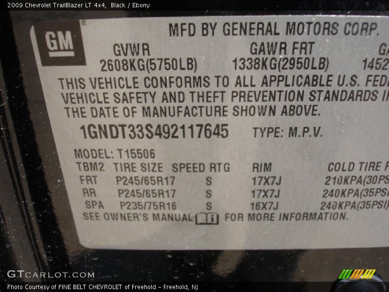 Black / Ebony 2009 Chevrolet TrailBlazer LT 4x4