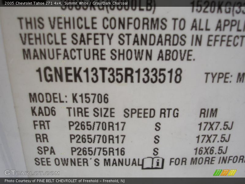 Summit White / Gray/Dark Charcoal 2005 Chevrolet Tahoe Z71 4x4