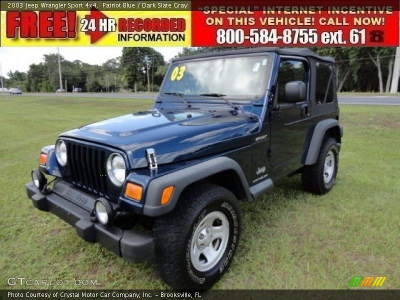 Patriot Blue / Dark Slate Gray 2003 Jeep Wrangler Sport 4x4
