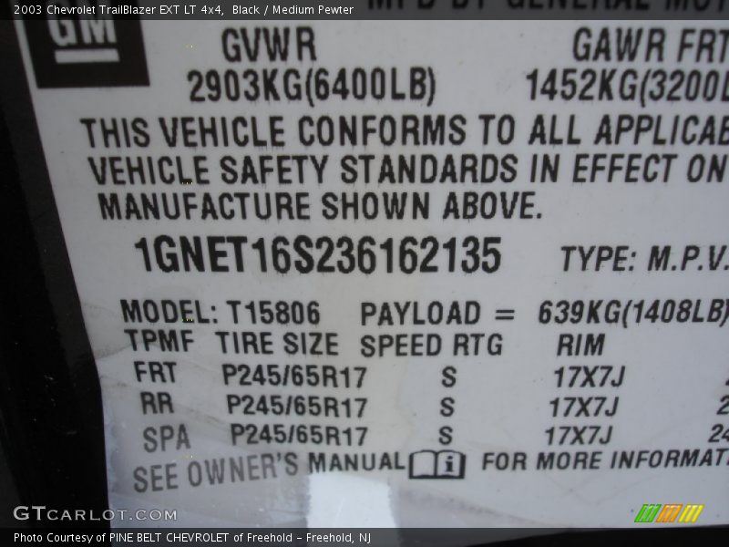 Black / Medium Pewter 2003 Chevrolet TrailBlazer EXT LT 4x4