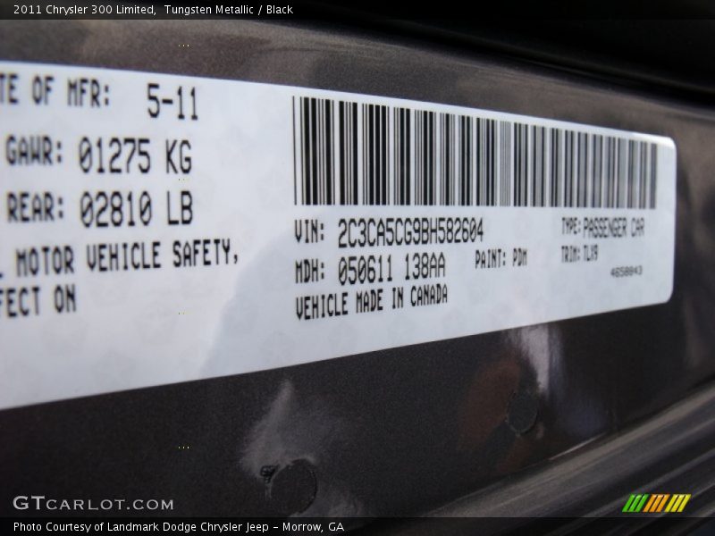 2011 300 Limited Tungsten Metallic Color Code PDM
