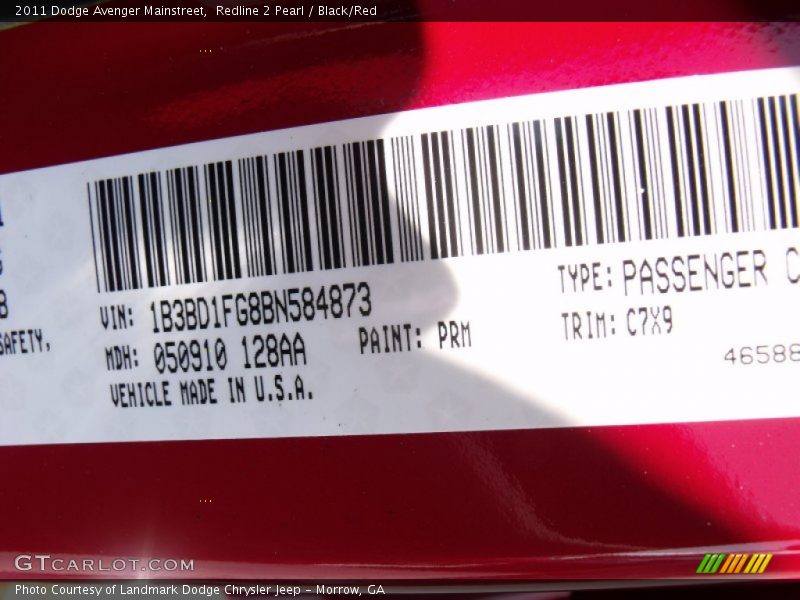 Redline 2 Pearl / Black/Red 2011 Dodge Avenger Mainstreet