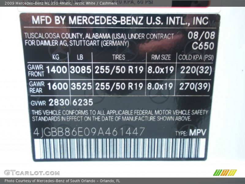 Arctic White / Cashmere 2009 Mercedes-Benz ML 350 4Matic