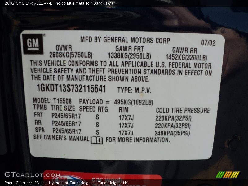Indigo Blue Metallic / Dark Pewter 2003 GMC Envoy SLE 4x4