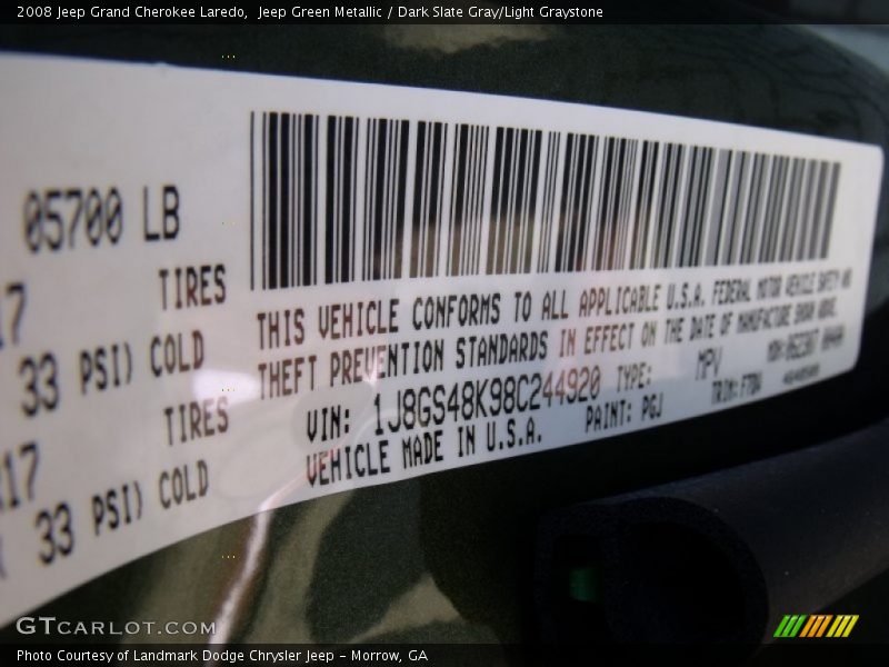 Jeep Green Metallic / Dark Slate Gray/Light Graystone 2008 Jeep Grand Cherokee Laredo