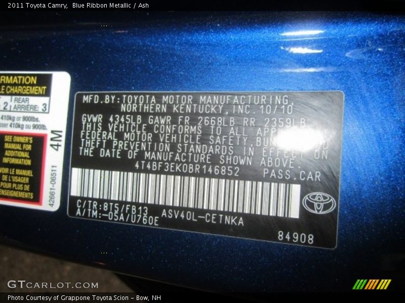 Blue Ribbon Metallic / Ash 2011 Toyota Camry