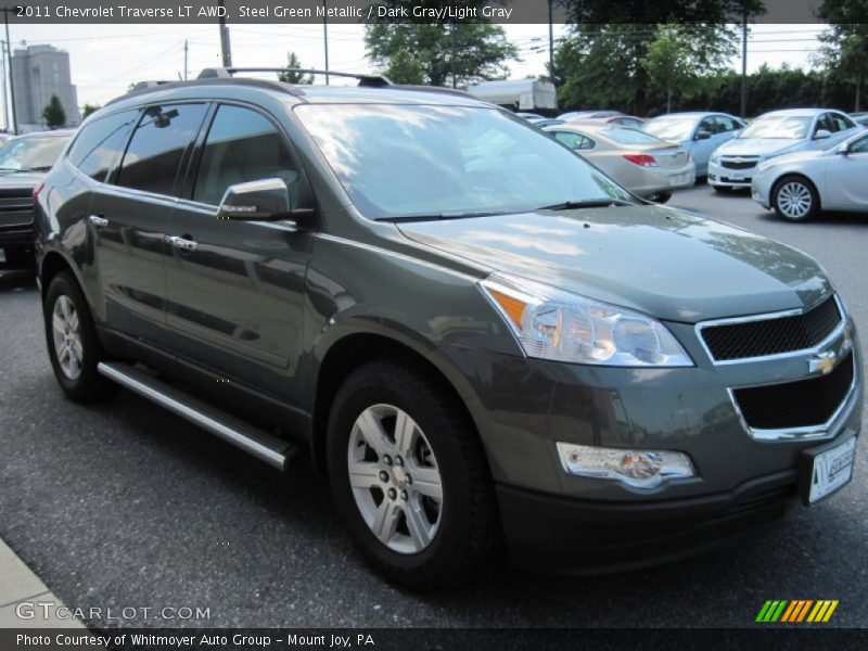 Steel Green Metallic / Dark Gray/Light Gray 2011 Chevrolet Traverse LT AWD