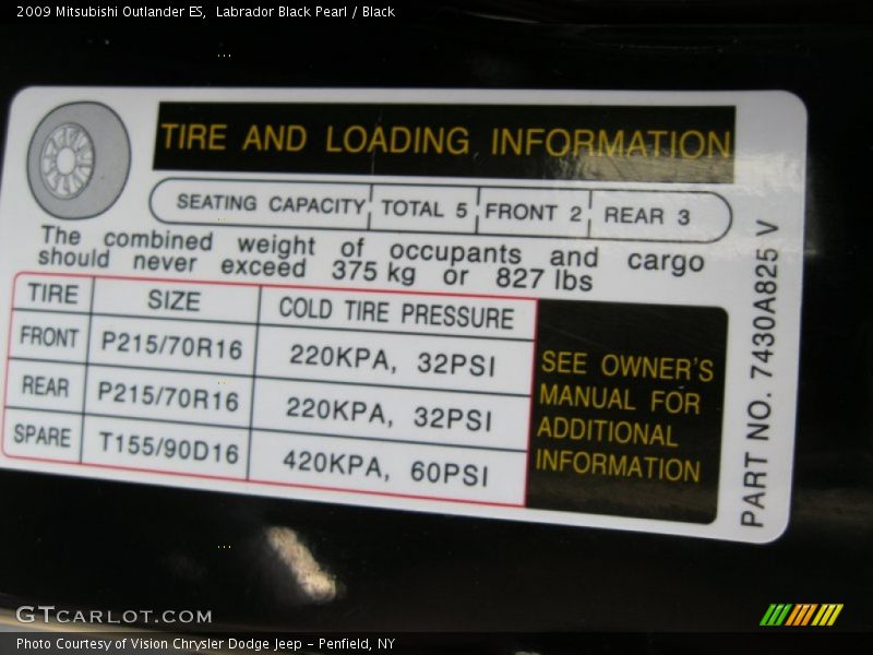 Labrador Black Pearl / Black 2009 Mitsubishi Outlander ES