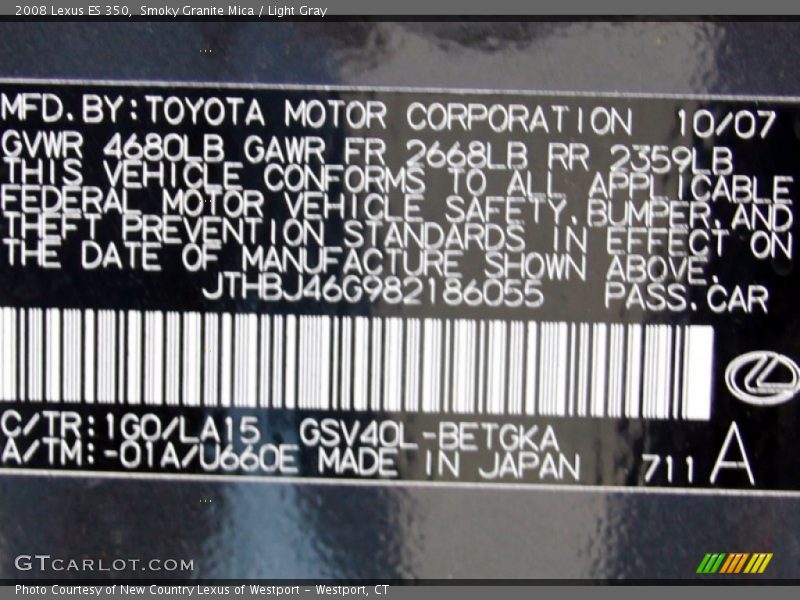 Smoky Granite Mica / Light Gray 2008 Lexus ES 350