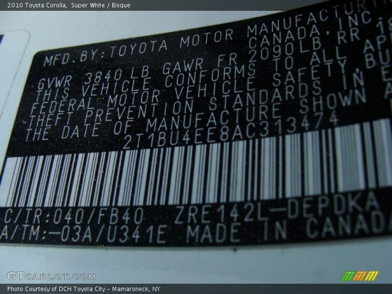 Super White / Bisque 2010 Toyota Corolla