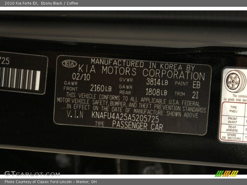 Ebony Black / Coffee 2010 Kia Forte EX