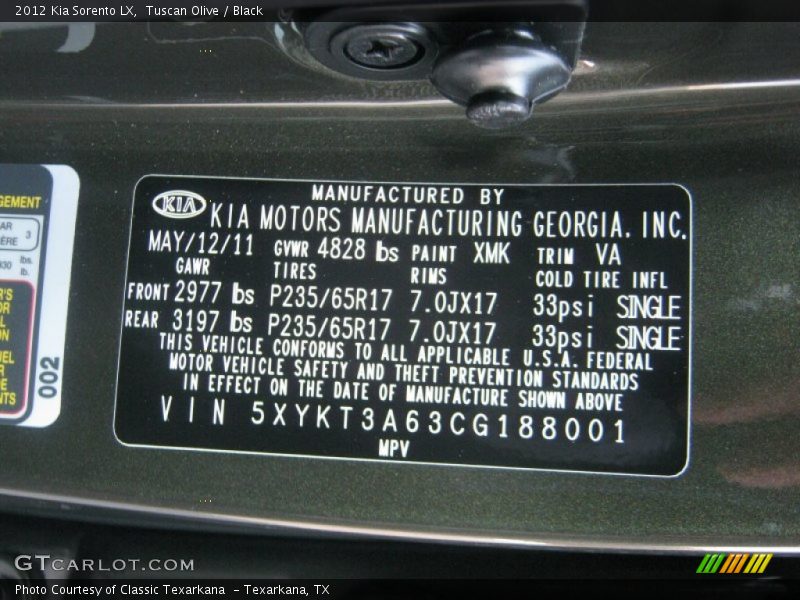 Tuscan Olive / Black 2012 Kia Sorento LX