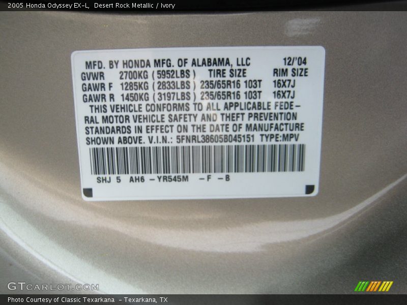 Desert Rock Metallic / Ivory 2005 Honda Odyssey EX-L