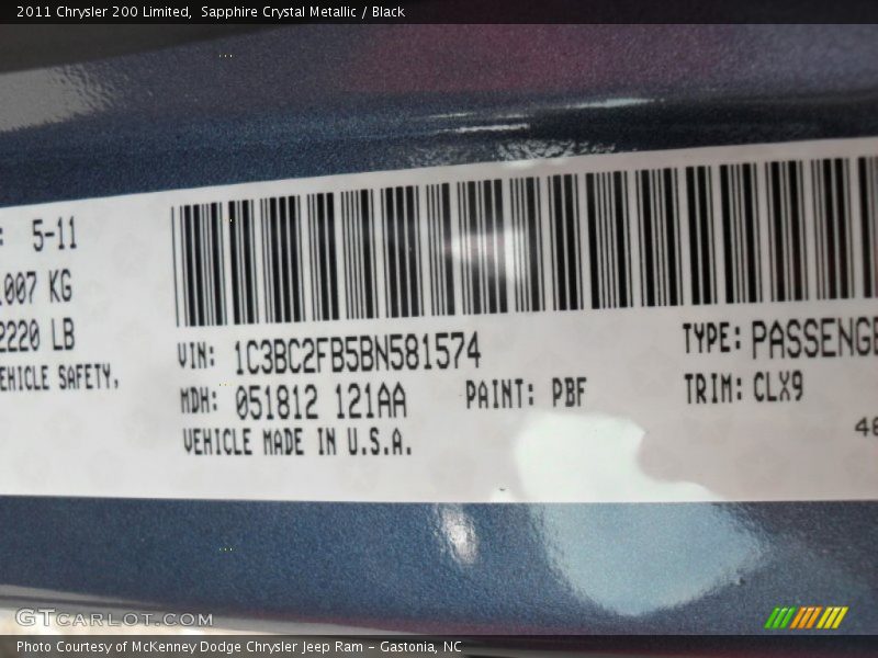 2011 200 Limited Sapphire Crystal Metallic Color Code PBF