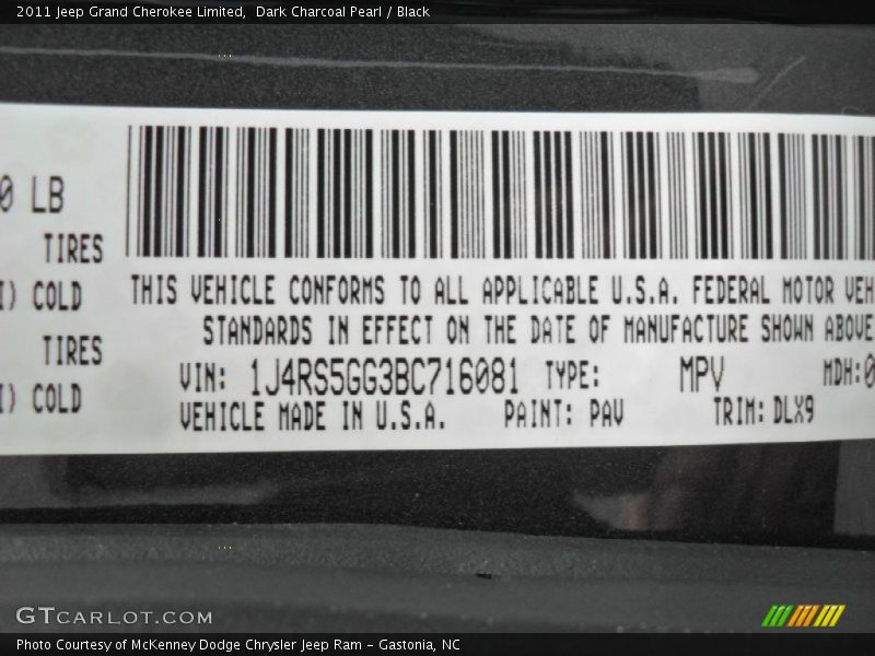 2011 Grand Cherokee Limited Dark Charcoal Pearl Color Code PAV
