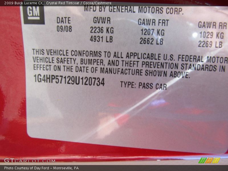 Crystal Red Tintcoat / Cocoa/Cashmere 2009 Buick Lucerne CX