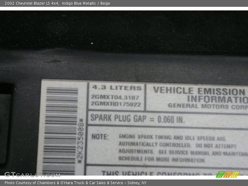 Indigo Blue Metallic / Beige 2002 Chevrolet Blazer LS 4x4