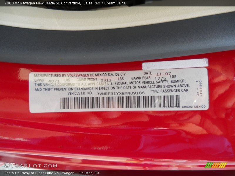 Salsa Red / Cream Beige 2008 Volkswagen New Beetle SE Convertible