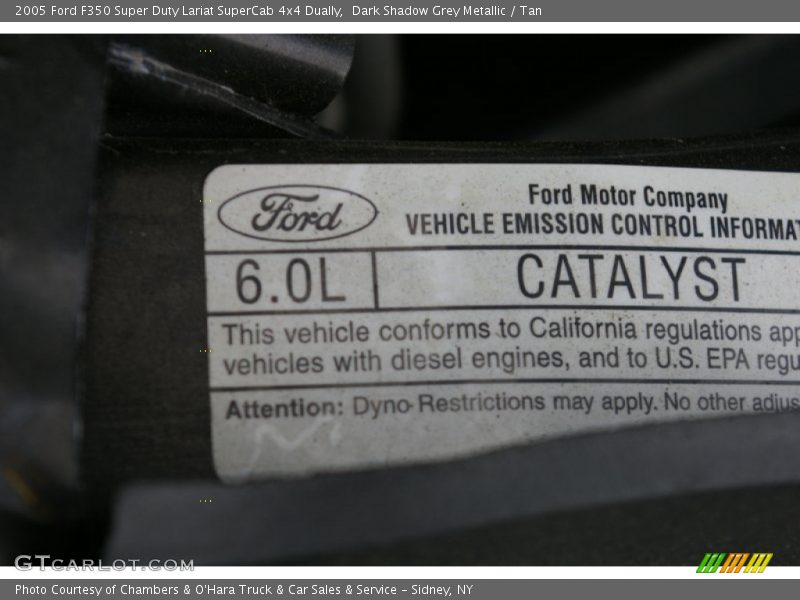 Info Tag of 2005 F350 Super Duty Lariat SuperCab 4x4 Dually